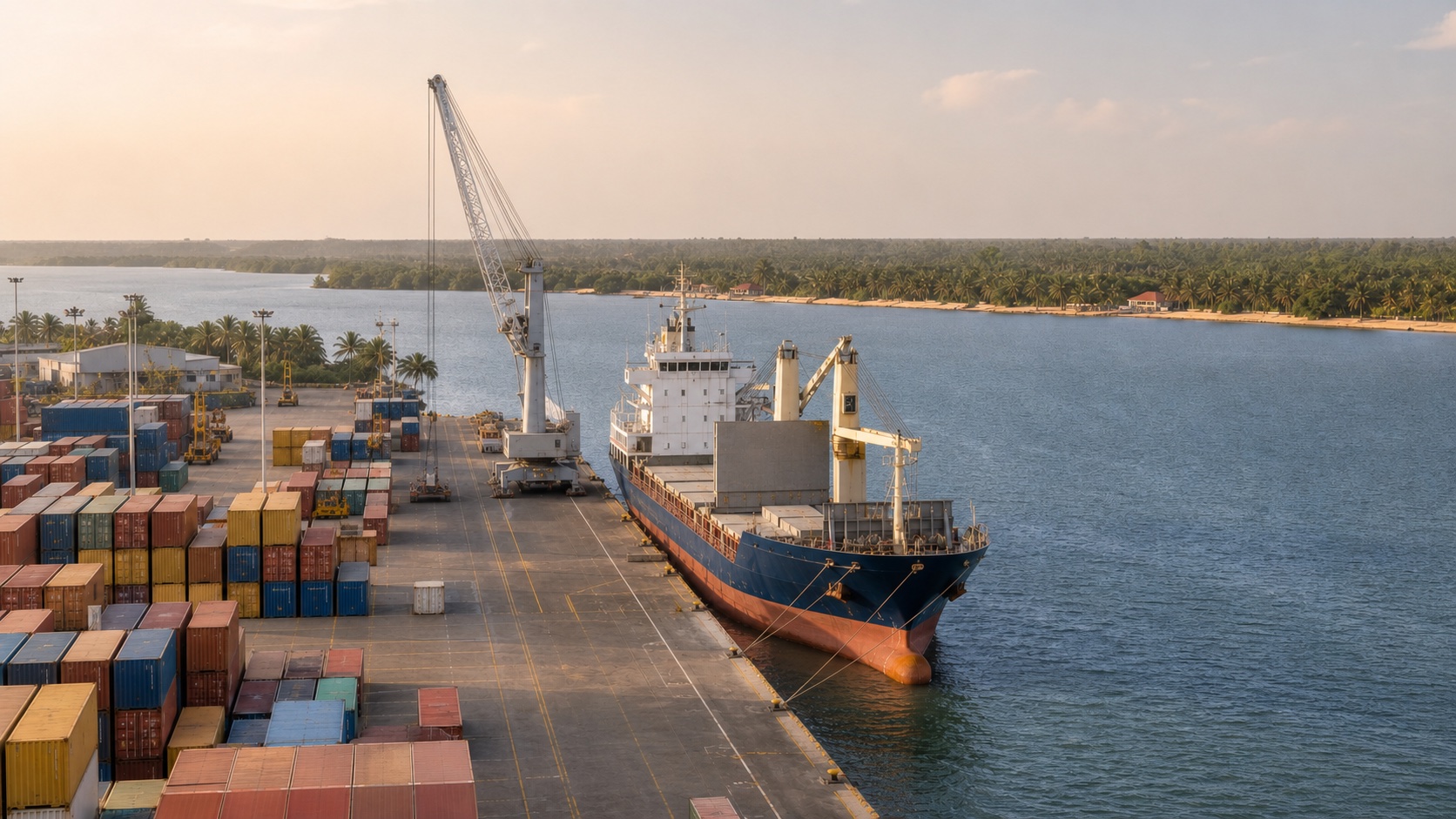 Commercial cargo operations at a West African coastal port