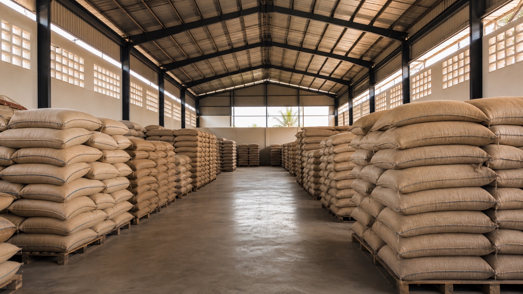 Organised commodity storage in a professional West African warehouse